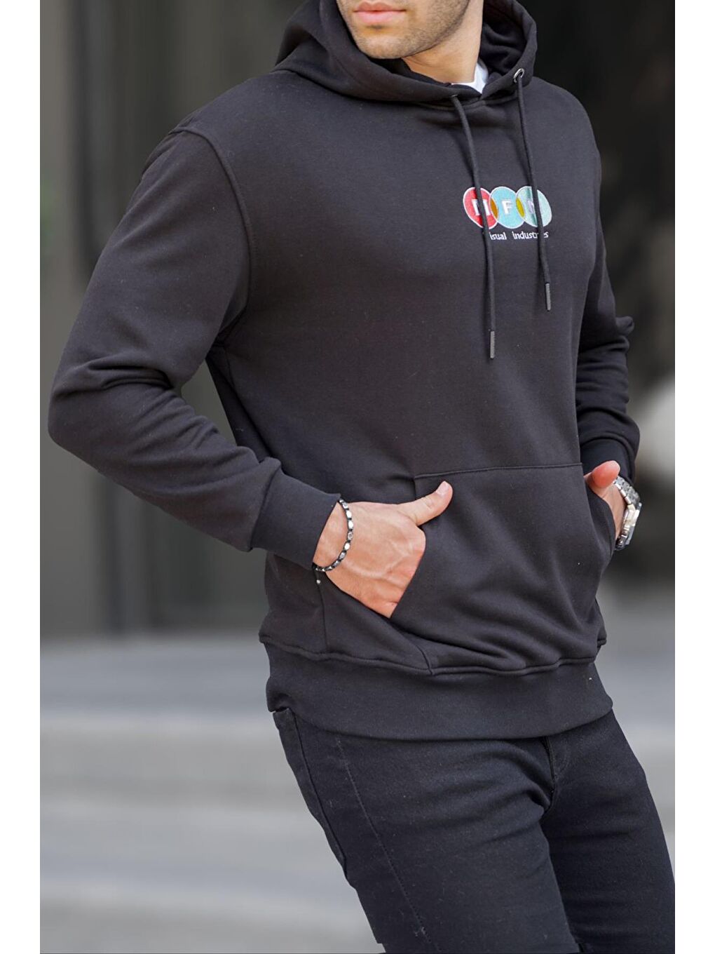 Madmext Siyah Kapüşonlu Nakışlı Erkek Sweatshirt 6145 - 2