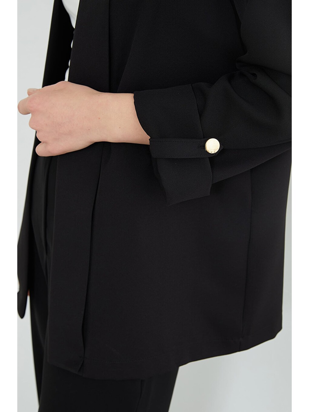Siyah Kolu Katlamalı Şal Yaka Relax Fit Blazer Ceket-3