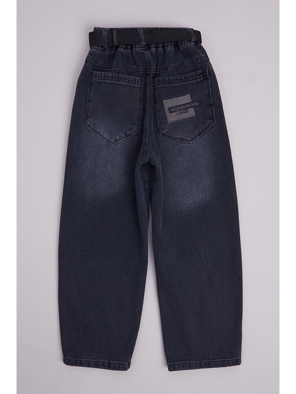 Gri %100 Pamuk Kemerli Erkek Çocuk Baggy Pantolon-1