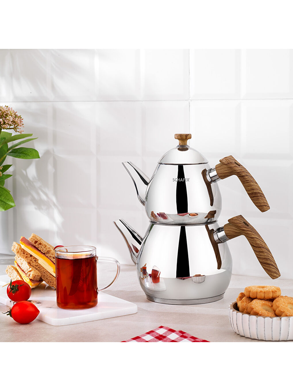 Kahverengi Tea Chef Küçük Boy Çaydanlık Takımı 4 Parça-Kahve