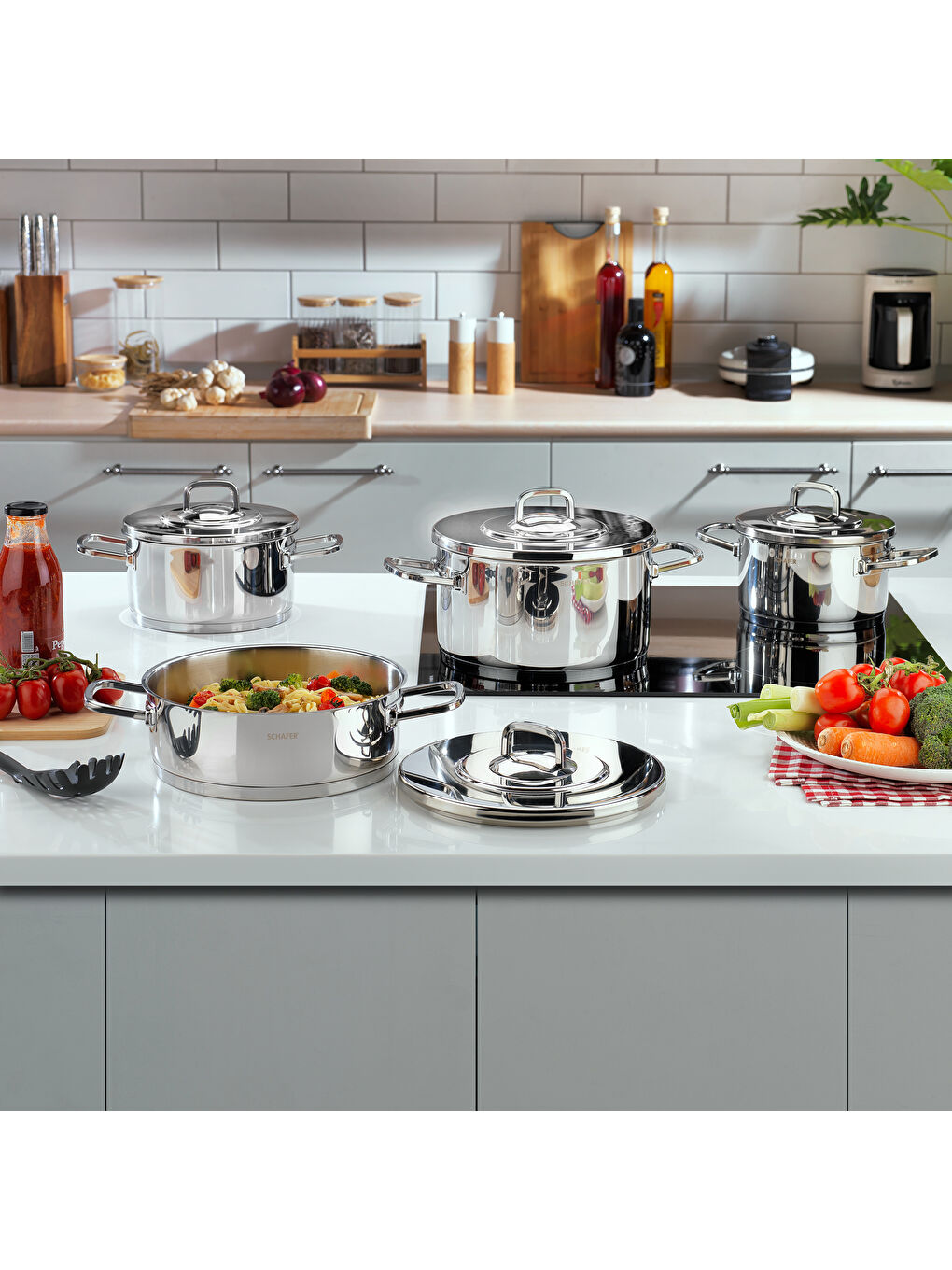 Gri New Prime Çelik Tencere Seti 8 Parça-Inox