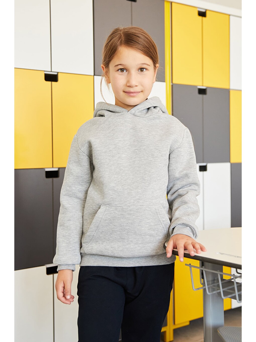 Gri 3 İplik Kanguru Cepli Kapüşonlu Erkek Çocuk Sweatshirt-2