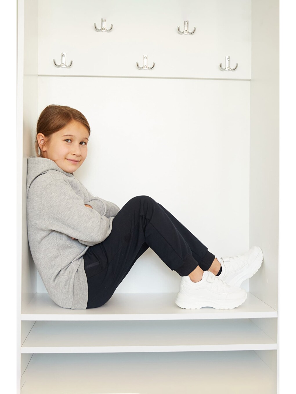 Gri 3 İplik Kanguru Cepli Kapüşonlu Erkek Çocuk Sweatshirt-3