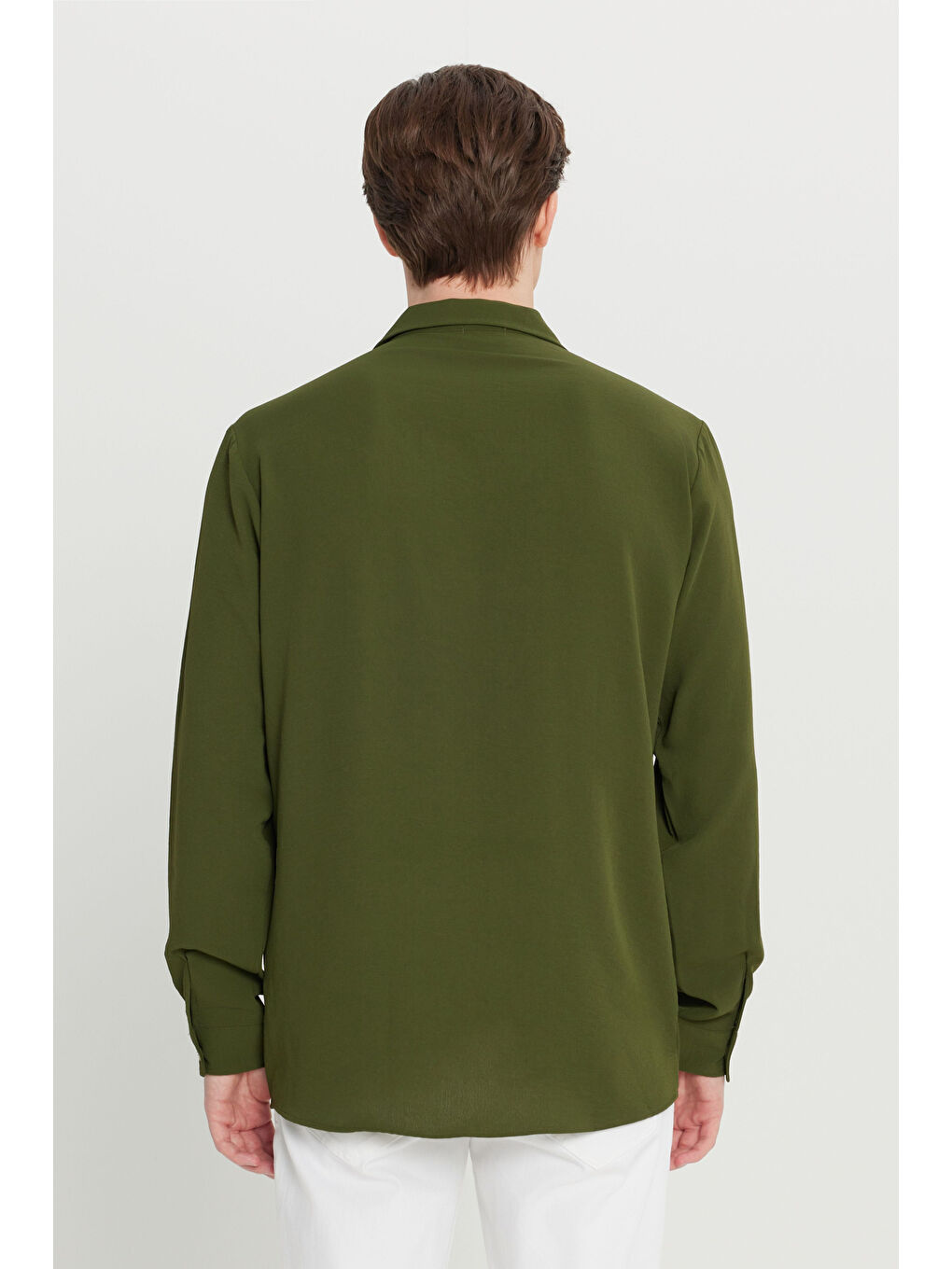 Erkek Haki Comfort Fit Rahat Kesim Hawai Yaka Jakarlı Gömlek-4