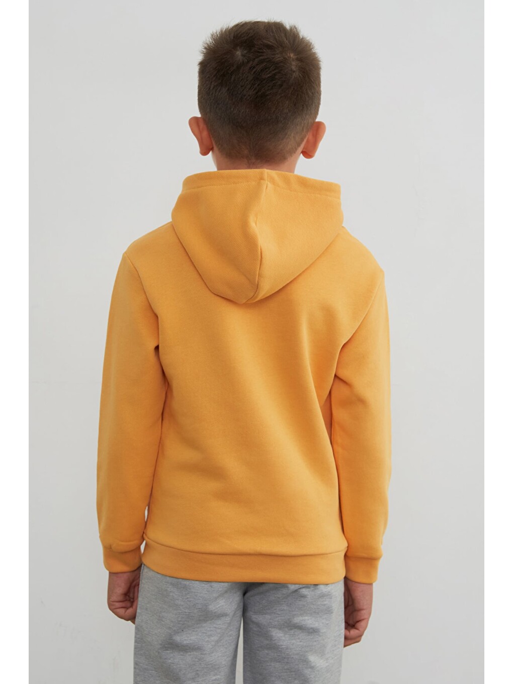 Sarı 3 İplik Kanguru Cepli Kapüşonlu Erkek Çocuk Sweatshirt-3