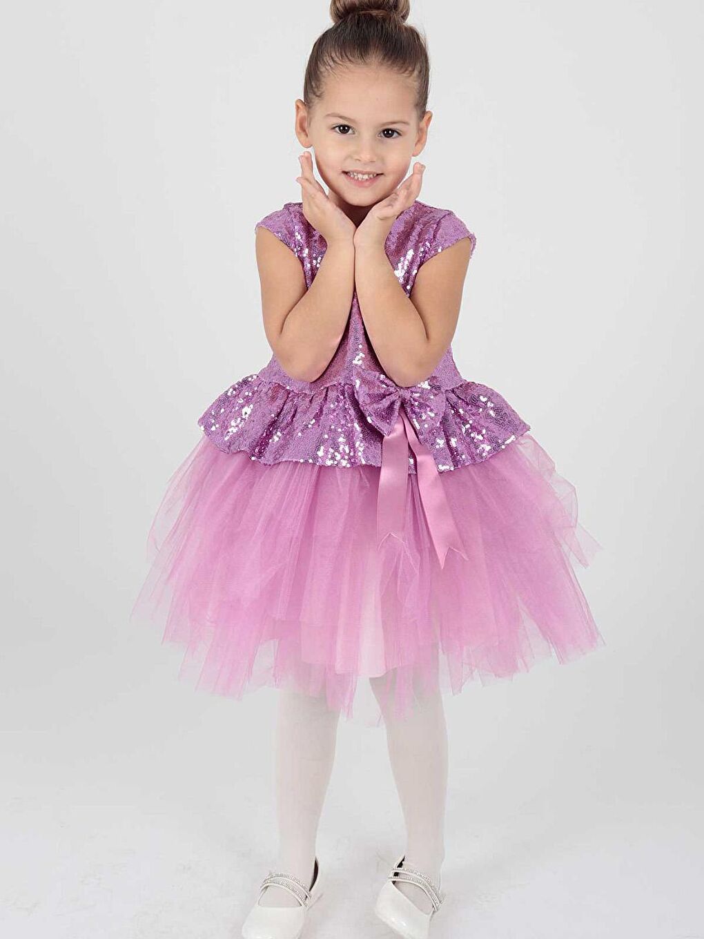 Lila Kız Çocuk Pul Payetli Trend Abiye Elbise