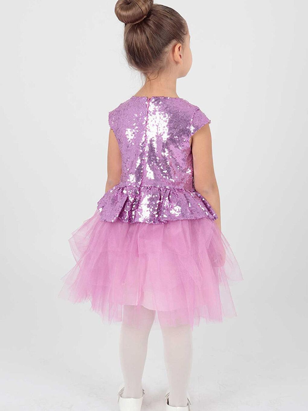 Lila Kız Çocuk Pul Payetli Trend Abiye Elbise-3