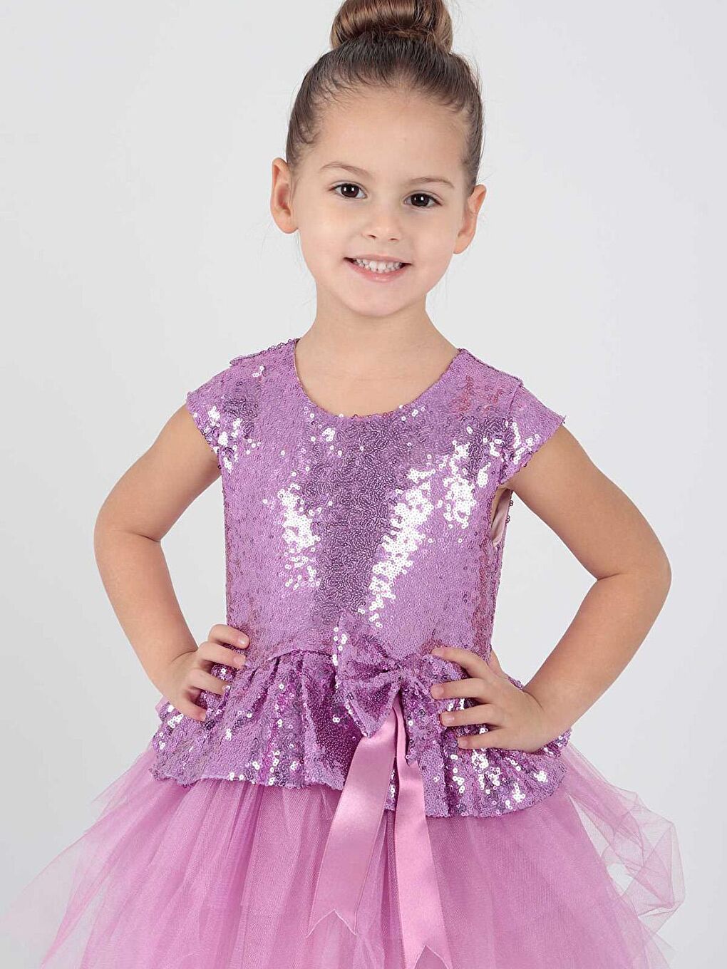 Lila Kız Çocuk Pul Payetli Trend Abiye Elbise-4