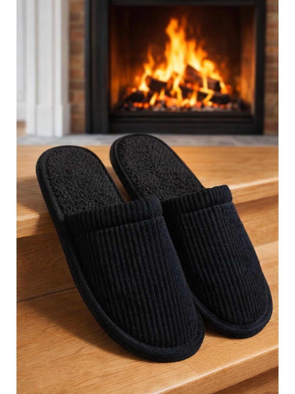 Siyah FİTİLLİ DÜZ Unisex Ev Terliği Kışlık Kadın Erkek Terlik