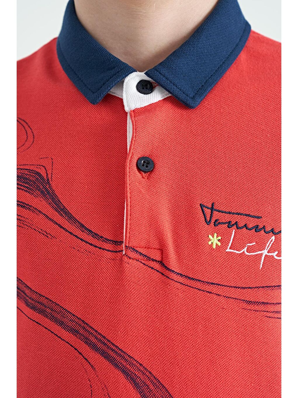 TOMMYLIFE Açık Kırmızı Coral Baskı Detaylı Standart Kalıp Polo Yaka Erkek Çocuk T-Shirt - 11165 - 1