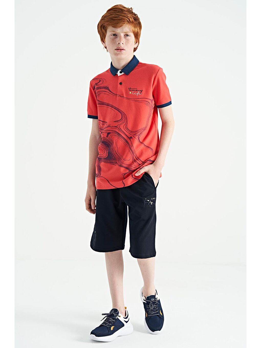 TOMMYLIFE Açık Kırmızı Coral Baskı Detaylı Standart Kalıp Polo Yaka Erkek Çocuk T-Shirt - 11165 - 3