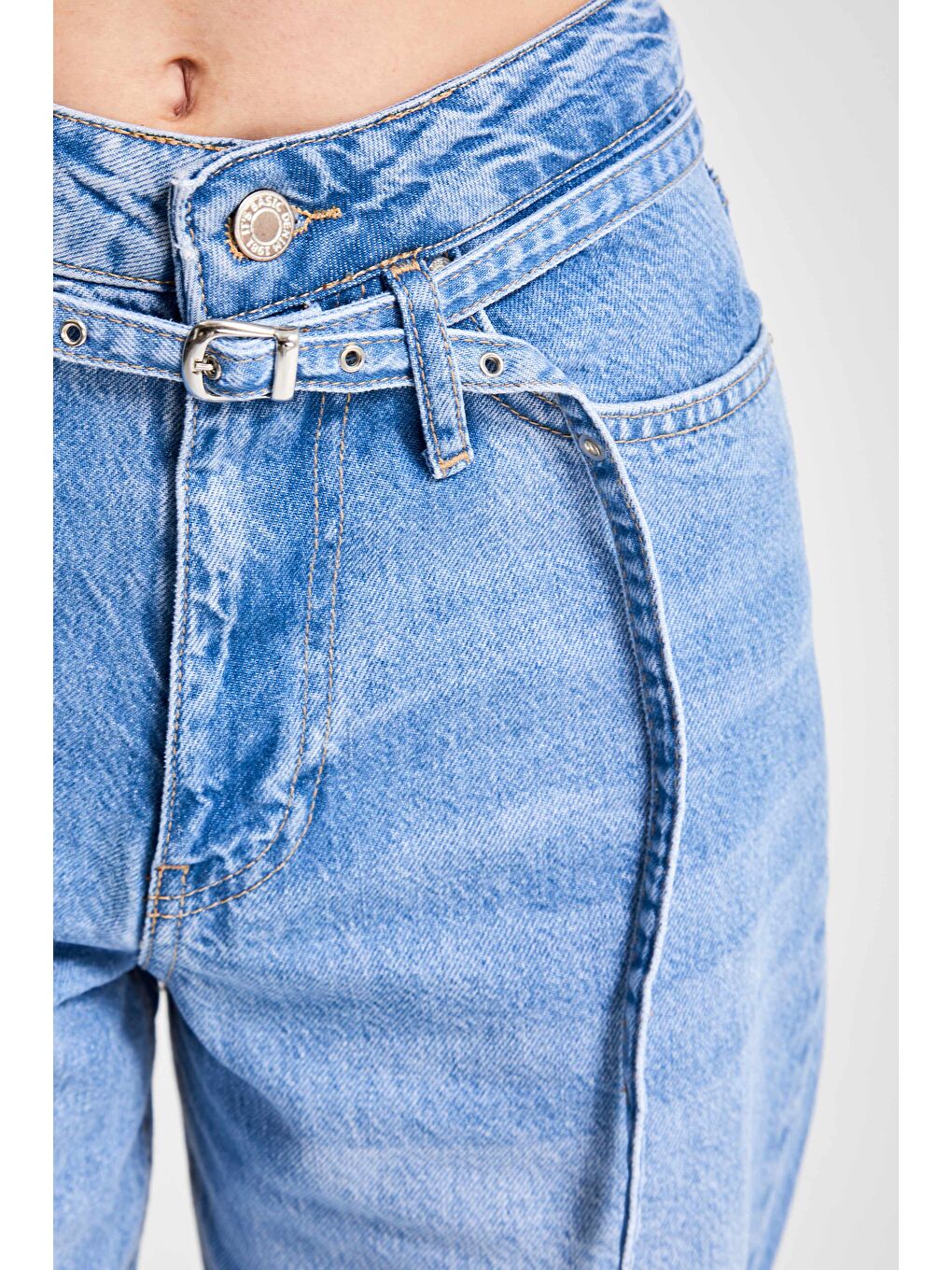 Kadın Mavi Renk 2S54 Taılored Fit Kemerli %100 Pamuk Denim-2