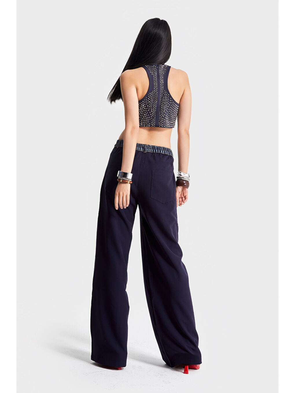 Kadın Mavi Renk Çift Parça Kumaş Bol Kesim Özel Tasarım Denim Jean-5