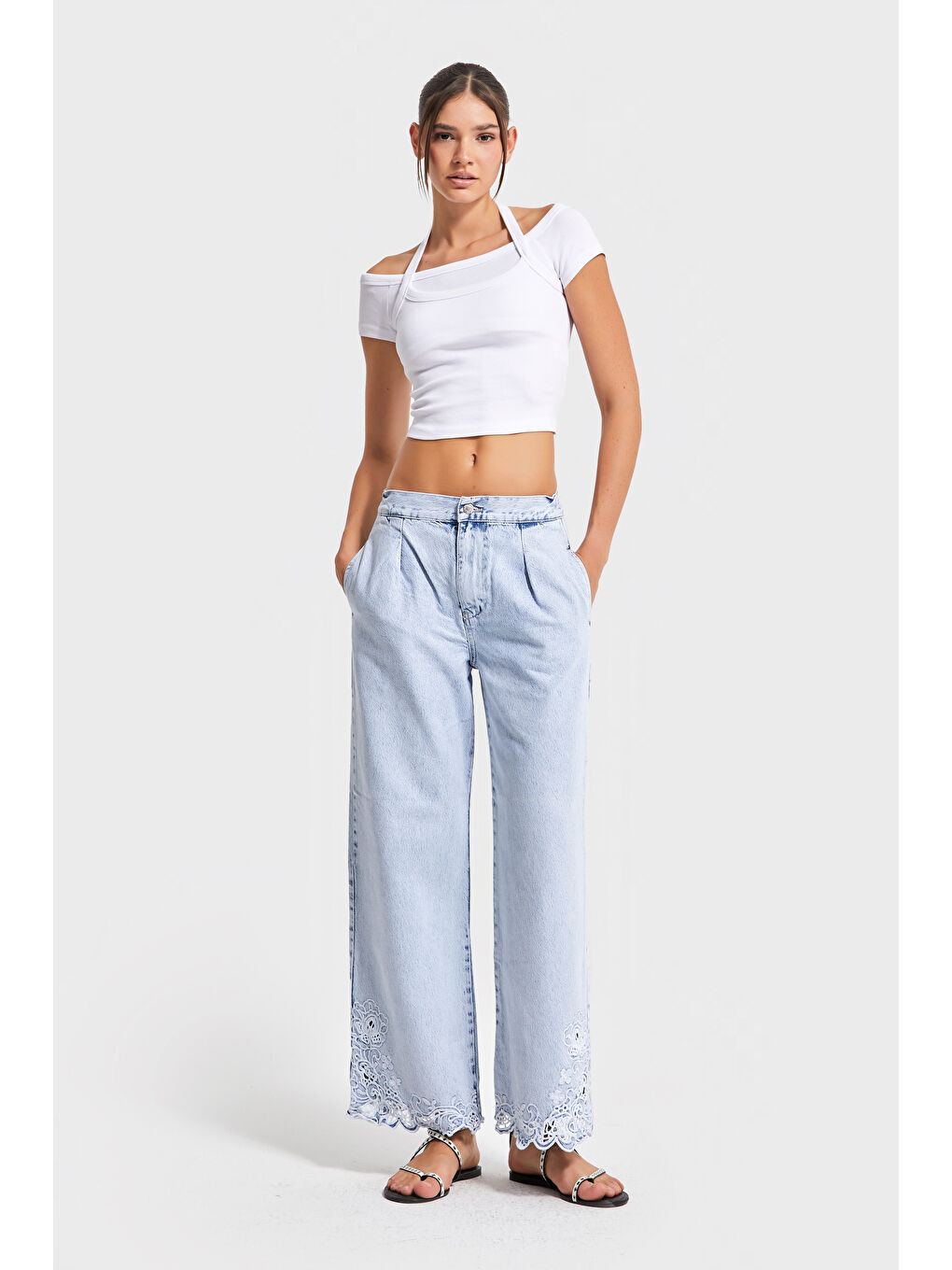 Mavi Kadın Snow Jean Rengi 3s5-3 Crop Flare Fit Paça Dantelli %100 Pamuk Tsarım Denim Jean-2