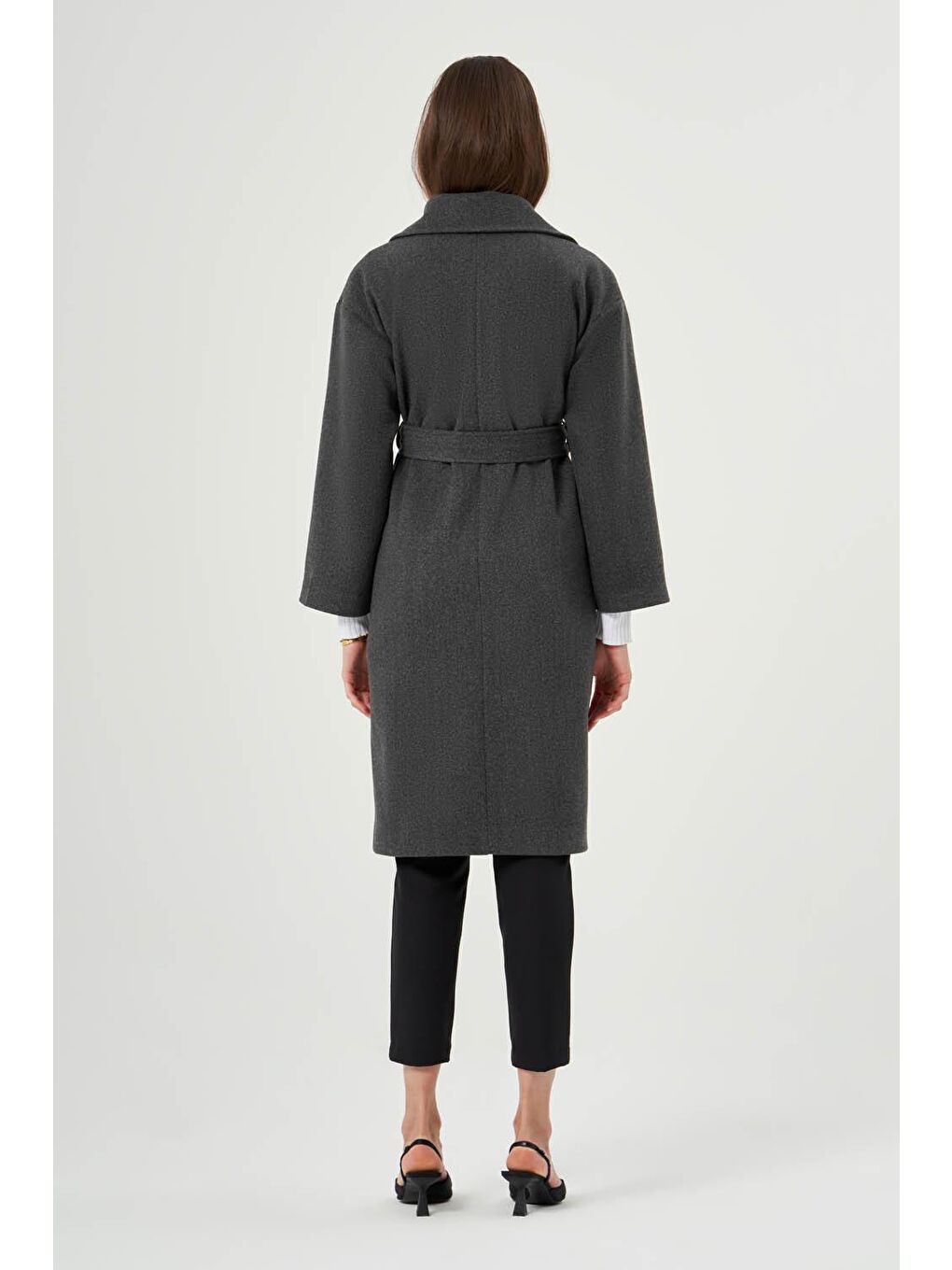 Basıc Kaşe Dokulu Gri Kaban-3