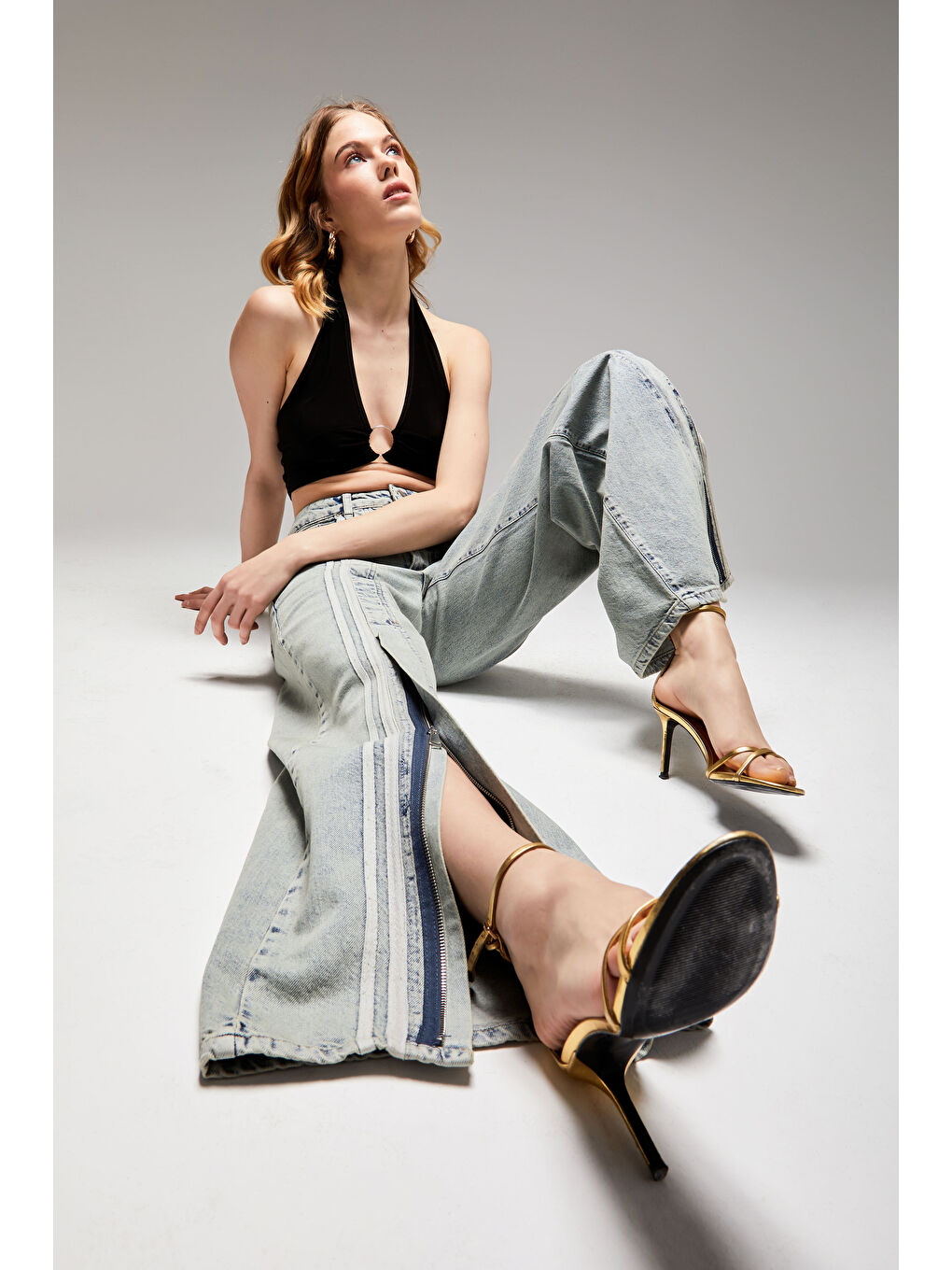 Mavi Kadın Jean Rengi 3S565 Şerit Detaylı Yırtmaçlı Palazzo Fit %100 Pamuk Denim-1