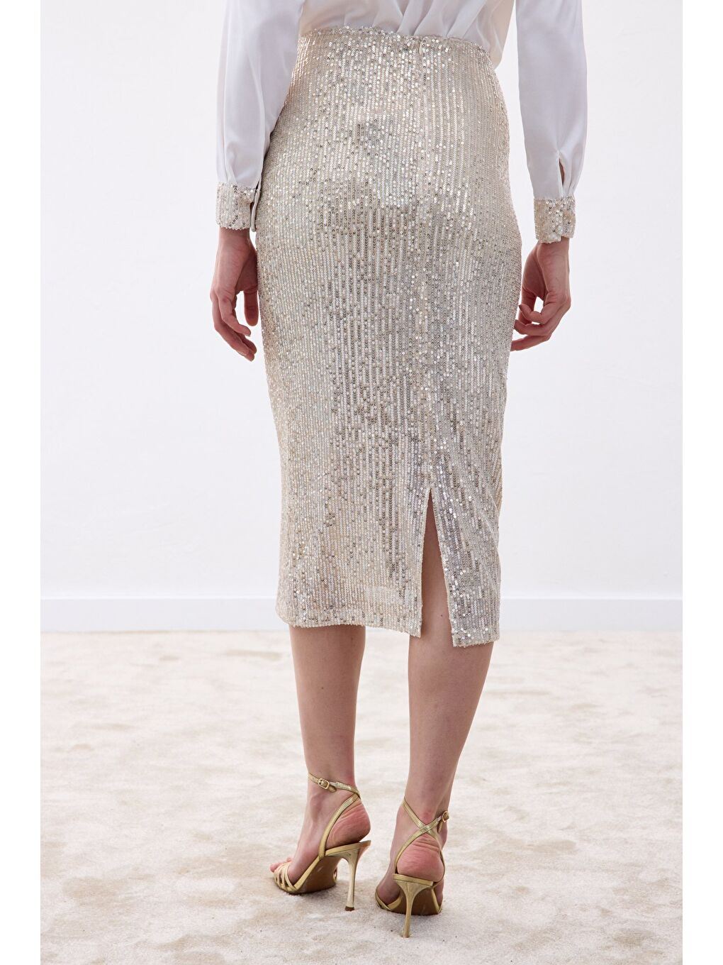 Payet Detaylı Kalem Etek - Bej-7