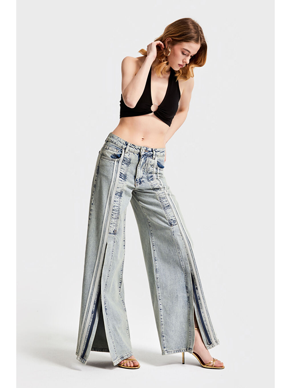 Mavi Kadın Jean Rengi 3S565 Şerit Detaylı Yırtmaçlı Palazzo Fit %100 Pamuk Denim-2