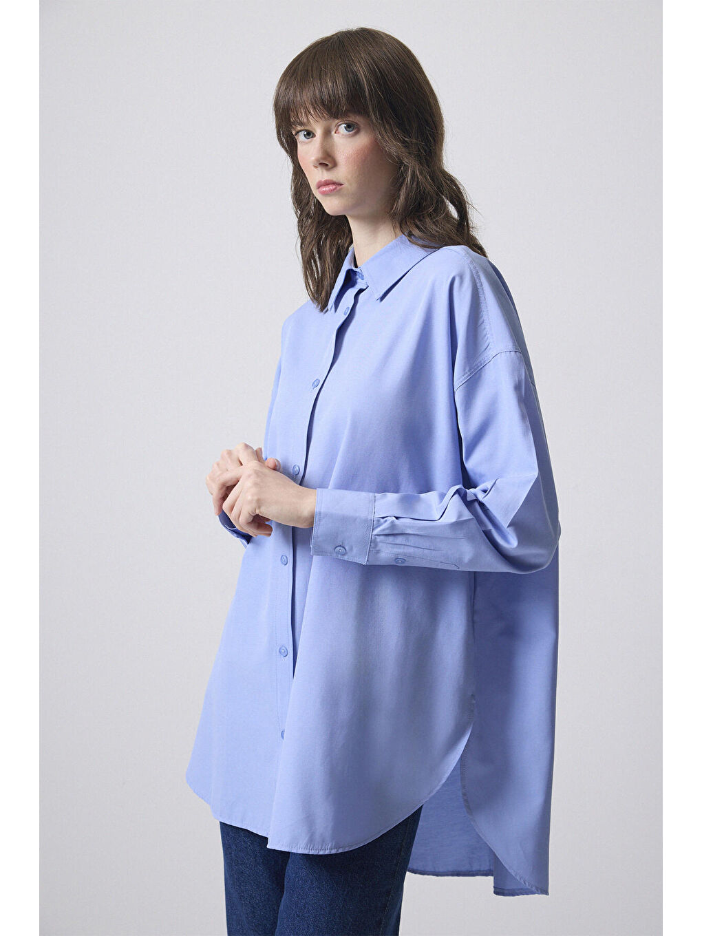 Mavi Relax Fit Poplin Gömlek-1