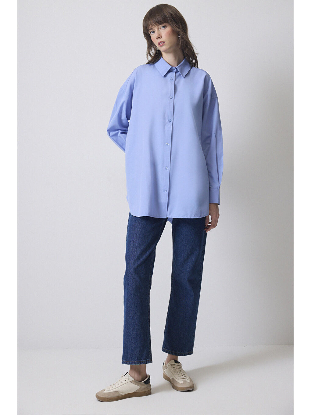 Mavi Relax Fit Poplin Gömlek-2