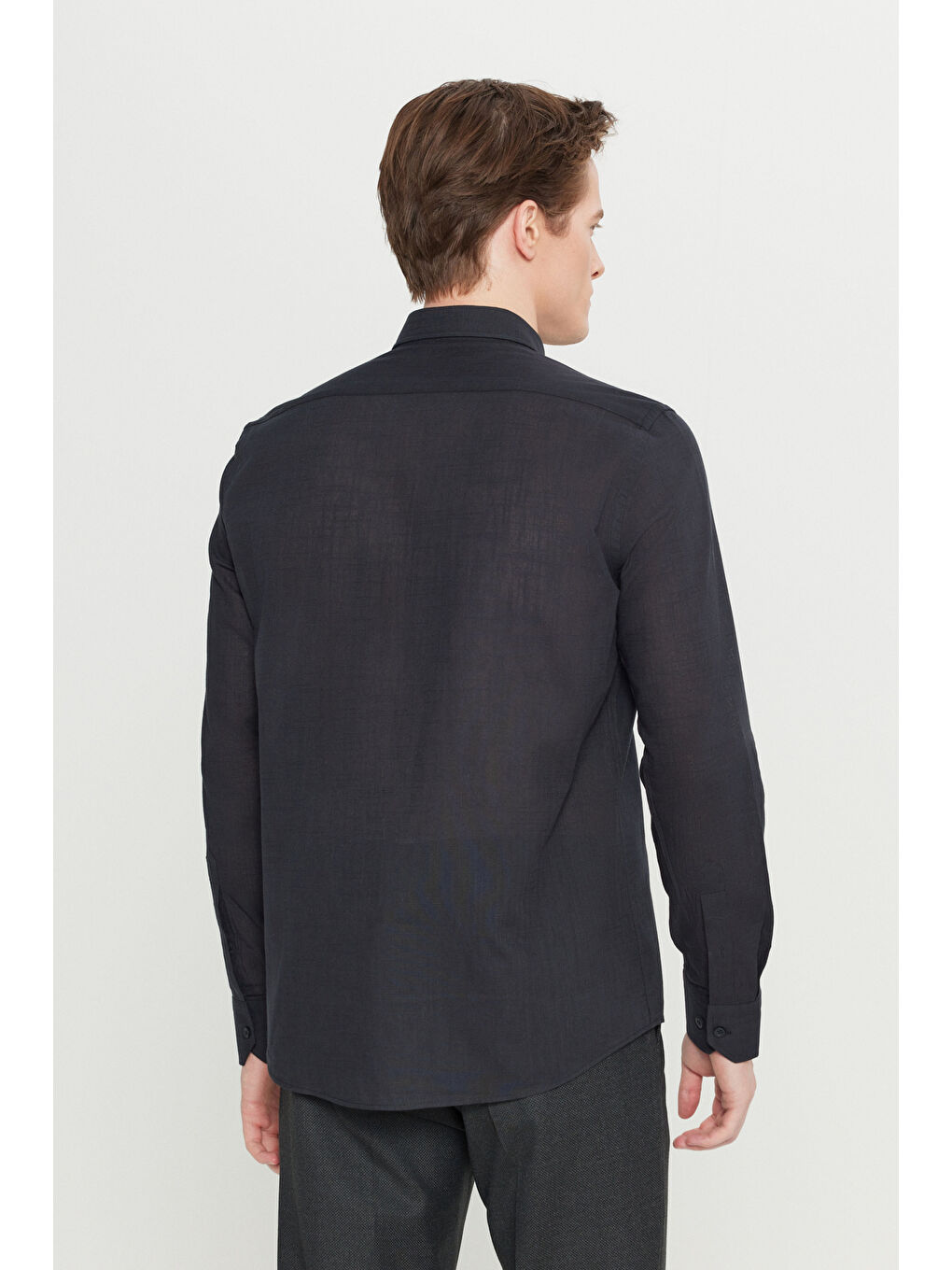 Erkek Siyah %100 Pamuk Oxford Slim Fit Dar Kesim Düğmeli Yaka Flamlı Gömlek-4