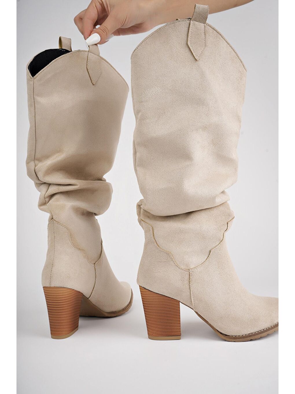 Ekru ILKN05 Kovboy Kadın Çizme-3