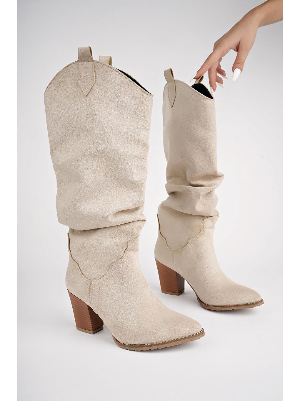 Ekru ILKN05 Kovboy Kadın Çizme-4