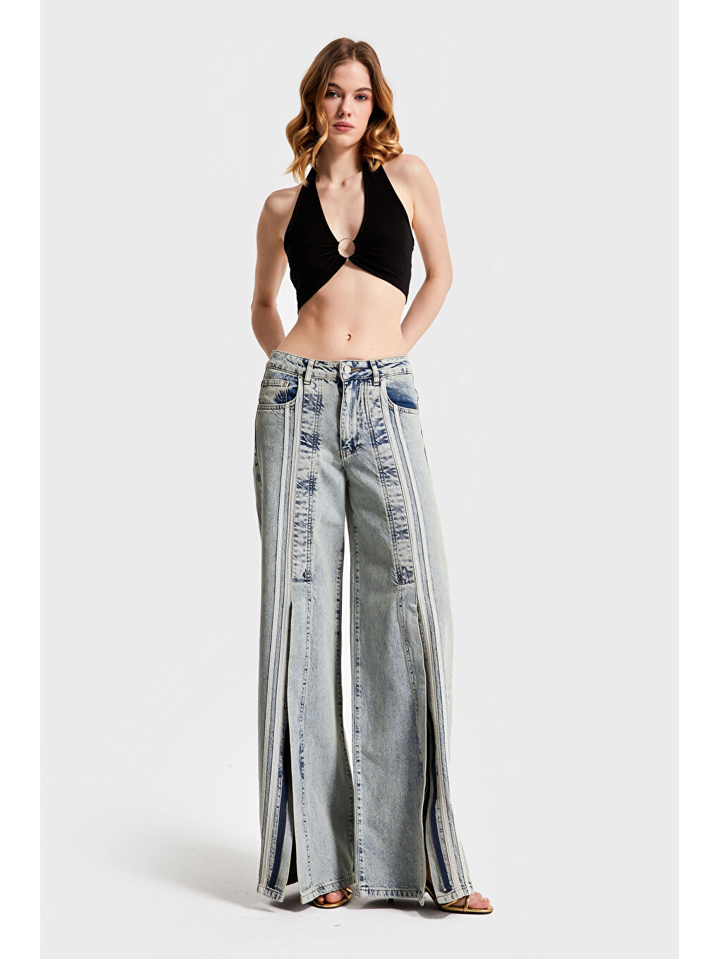 Mavi Kadın Jean Rengi 3S565 Şerit Detaylı Yırtmaçlı Palazzo Fit %100 Pamuk Denim-4