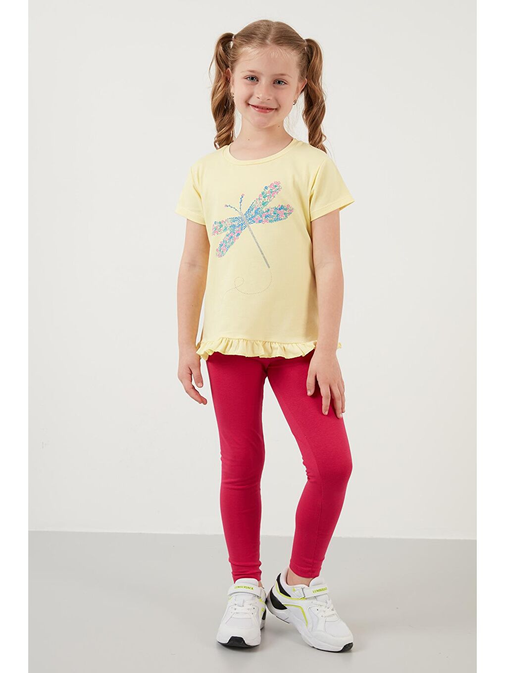 Sarı Pamuklu Baskılı Fırfırlı Bisiklet Yaka T Shirt 6211025-1