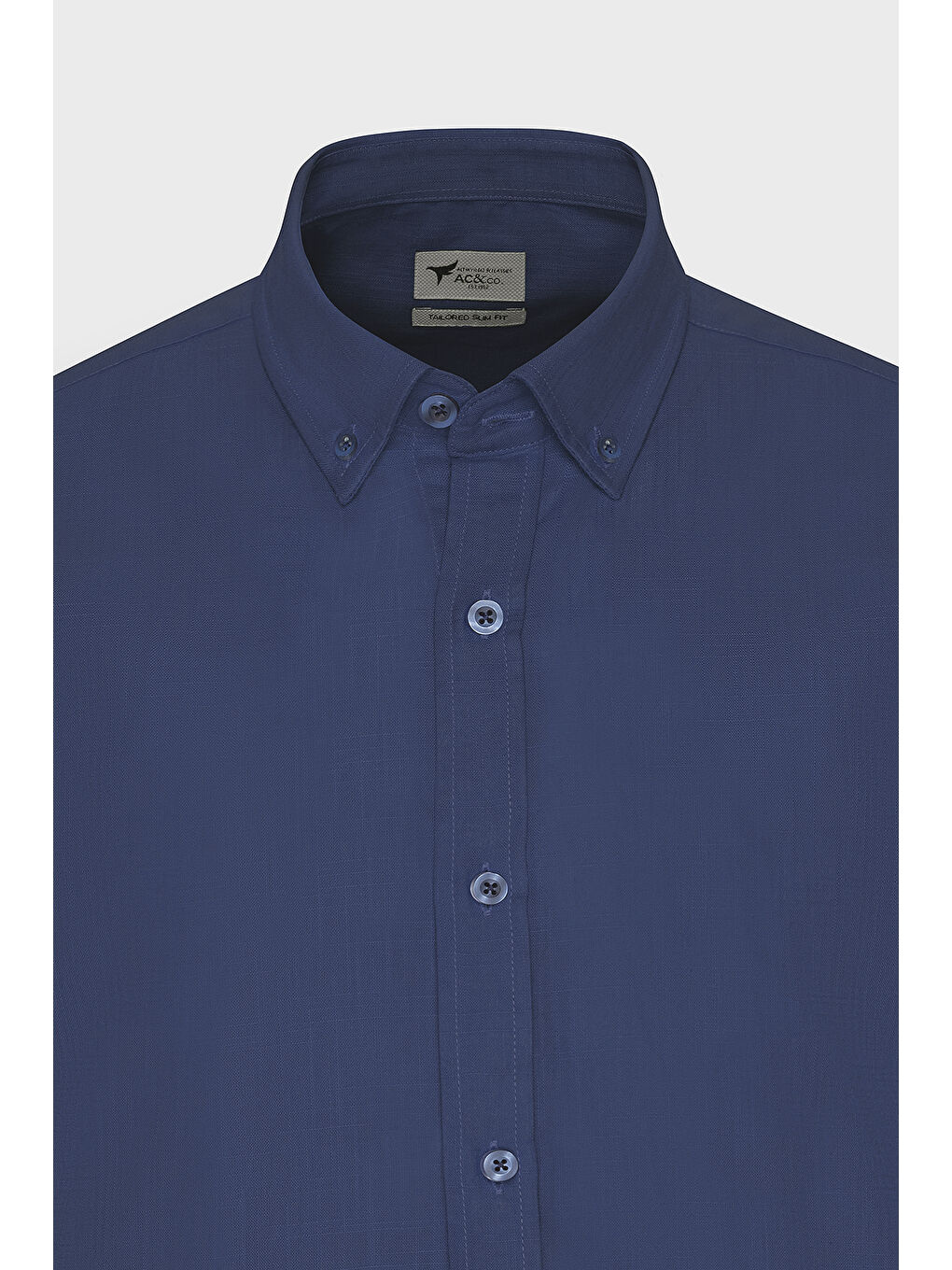 Erkek Lacivert %100 Pamuk Oxford Slim Fit Dar Kesim Düğmeli Yaka Flamlı Gömlek-6