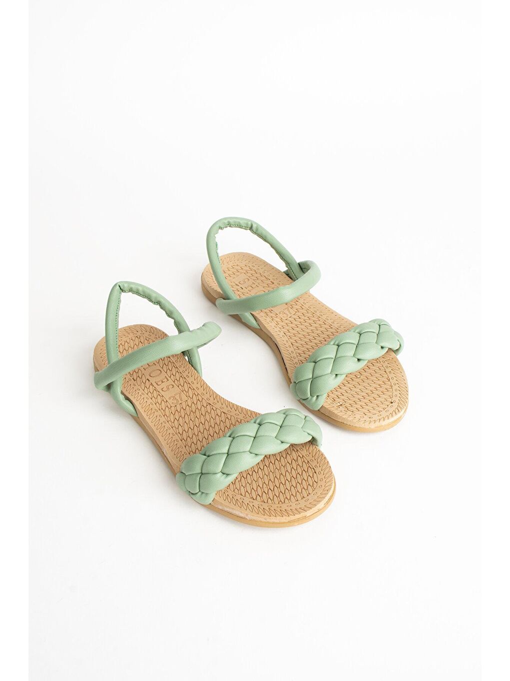 Yeşil Örgülü Rahat Taban Kadın Sandalet 41-30-22-1