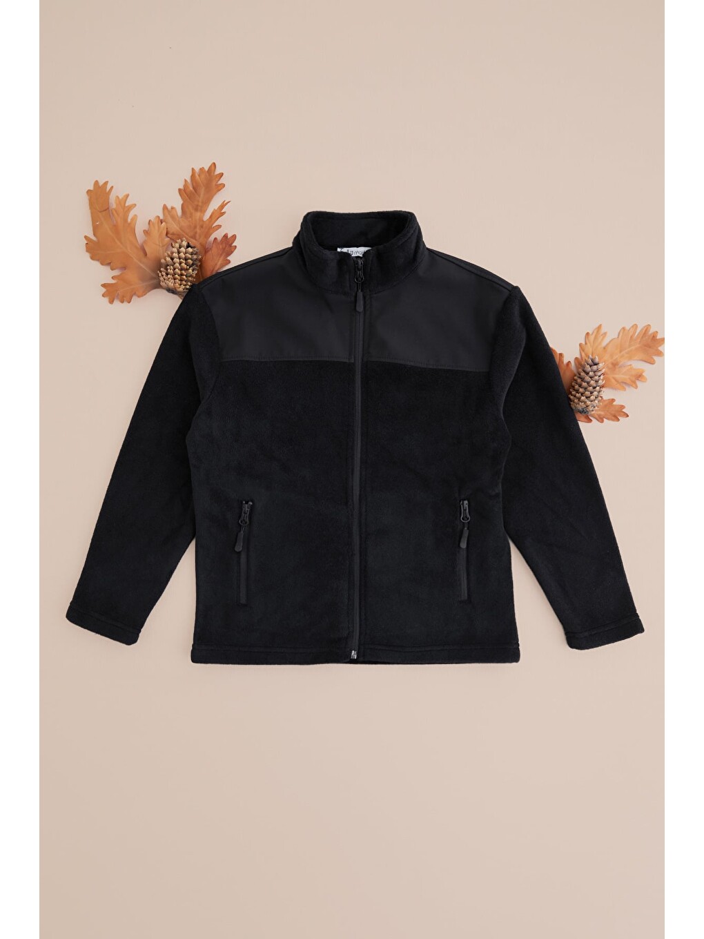 Siyah Paraşüt Kumaş Detaylı Polar Erkek Çocuk Sweatshirt