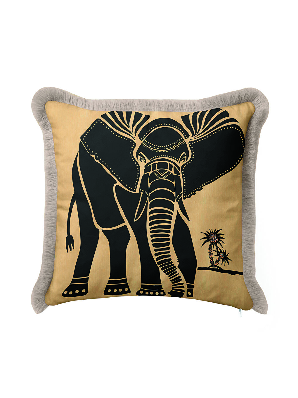 Karışık Afrika Esintili Fil Figürlü Saçaklı Yastık Kılıfı - Etnik Safari Temalı Püsküllü Kırlent Kılıfı-4