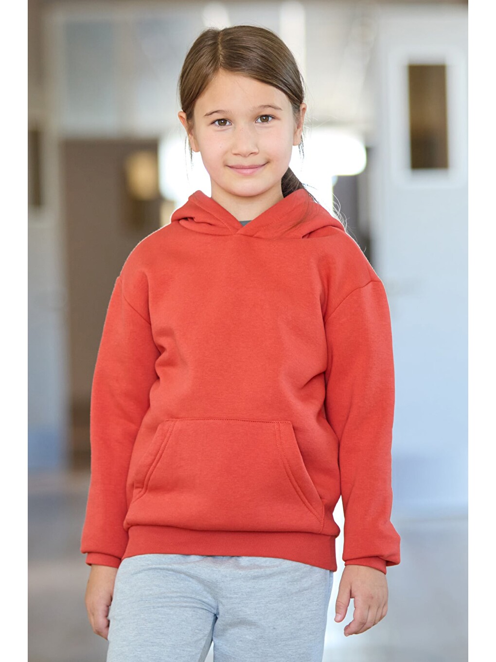 Kırmızı 3 İplik Kanguru Cepli Kapüşonlu Erkek Çocuk Sweatshirt-1