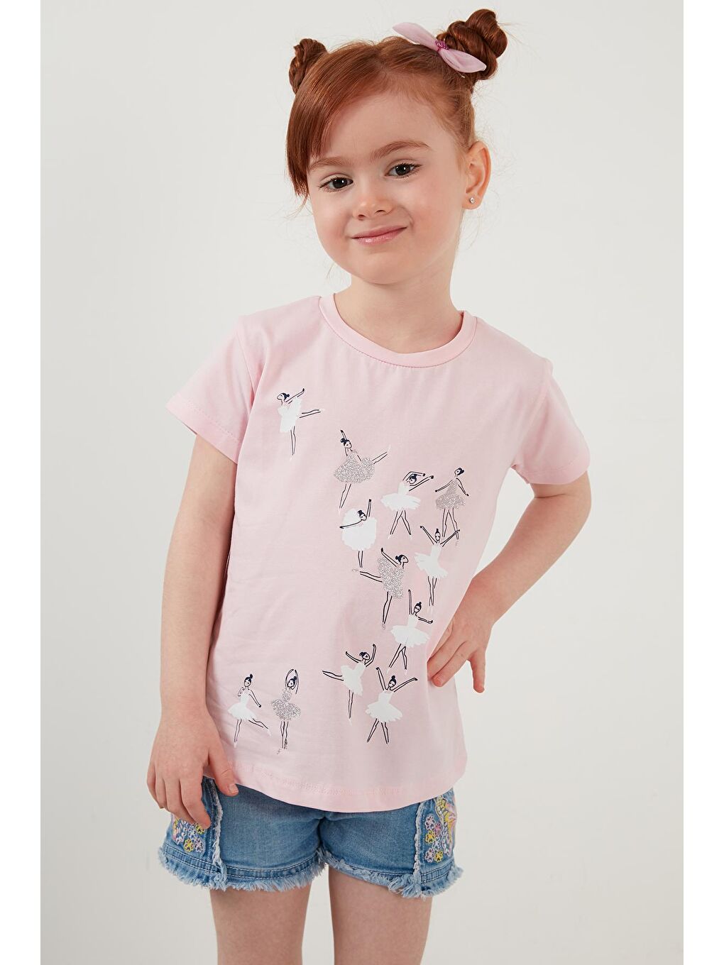 Pembe Baskılı Bisiklet Yaka Pamuklu T Shirt 6211026-1