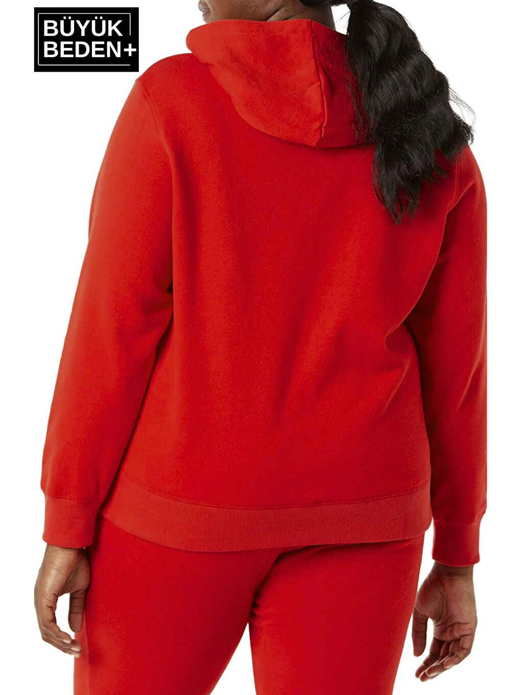 Kırmızı Kadın El Yazılı Brooklyn Baskılı Büyük Beden İnce Kapüşonlu Swatshırt SPR25BSWK58-1