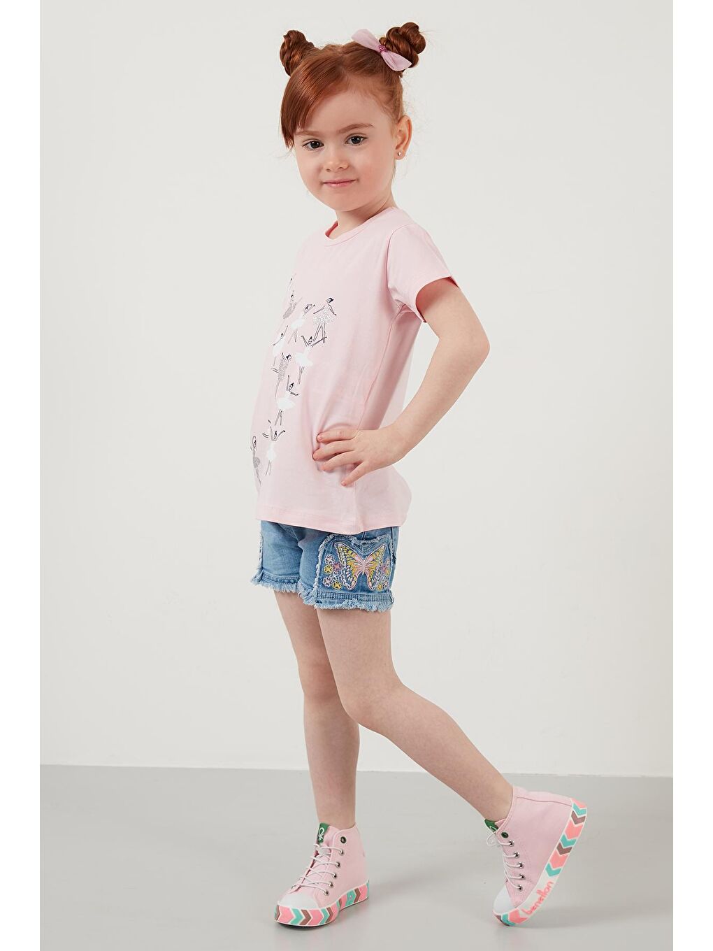 Pembe Baskılı Bisiklet Yaka Pamuklu T Shirt 6211026-2