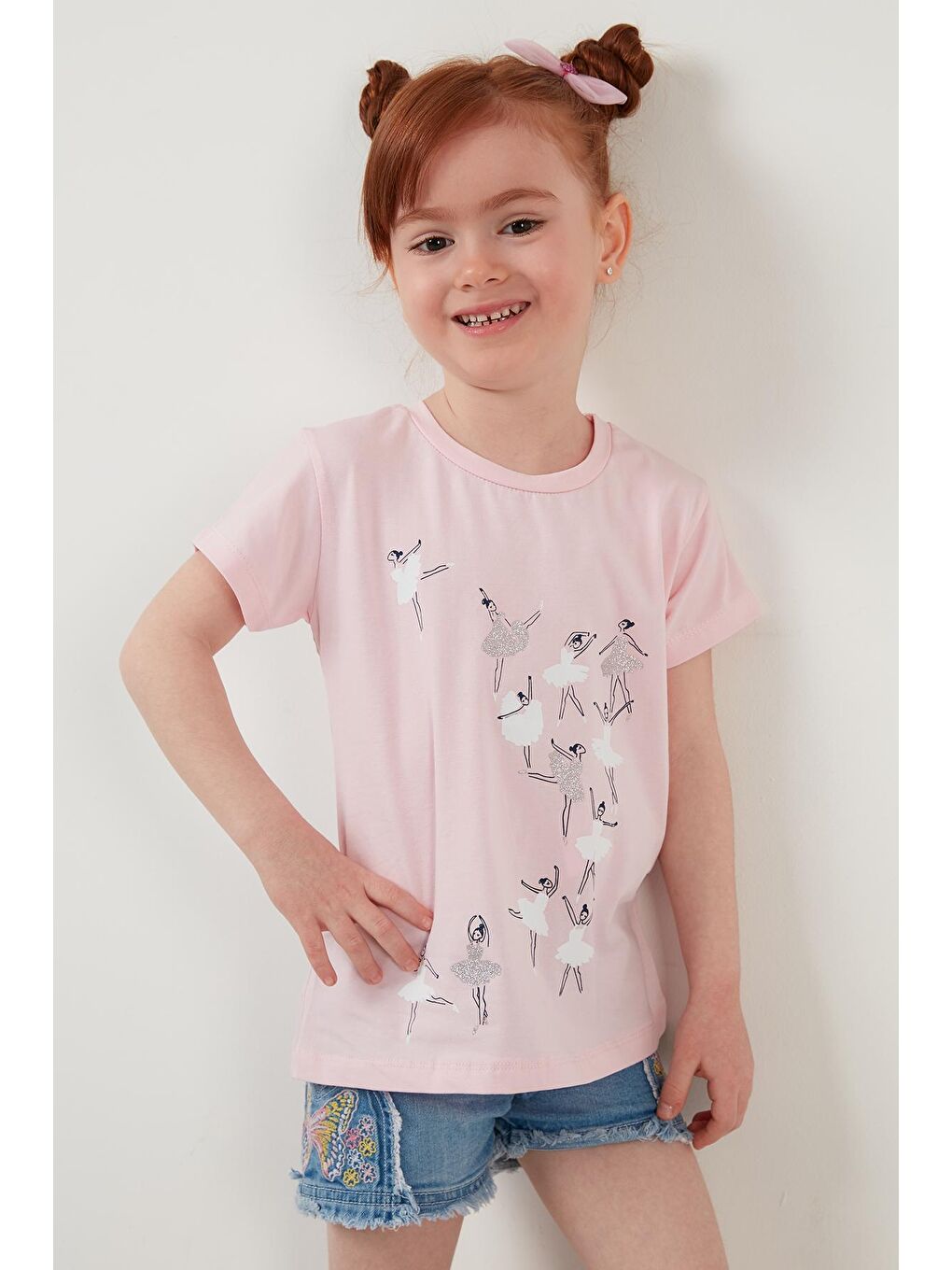 Pembe Baskılı Bisiklet Yaka Pamuklu T Shirt 6211026-3