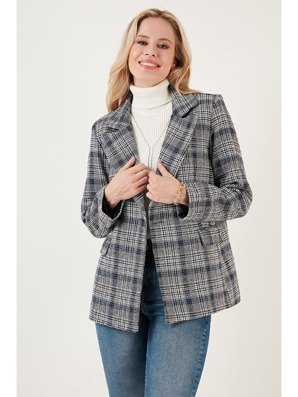 Lela İndigo Ekoseli Regular Fit Kruvaze Yaka Blazer Ceket 6110382 - 3