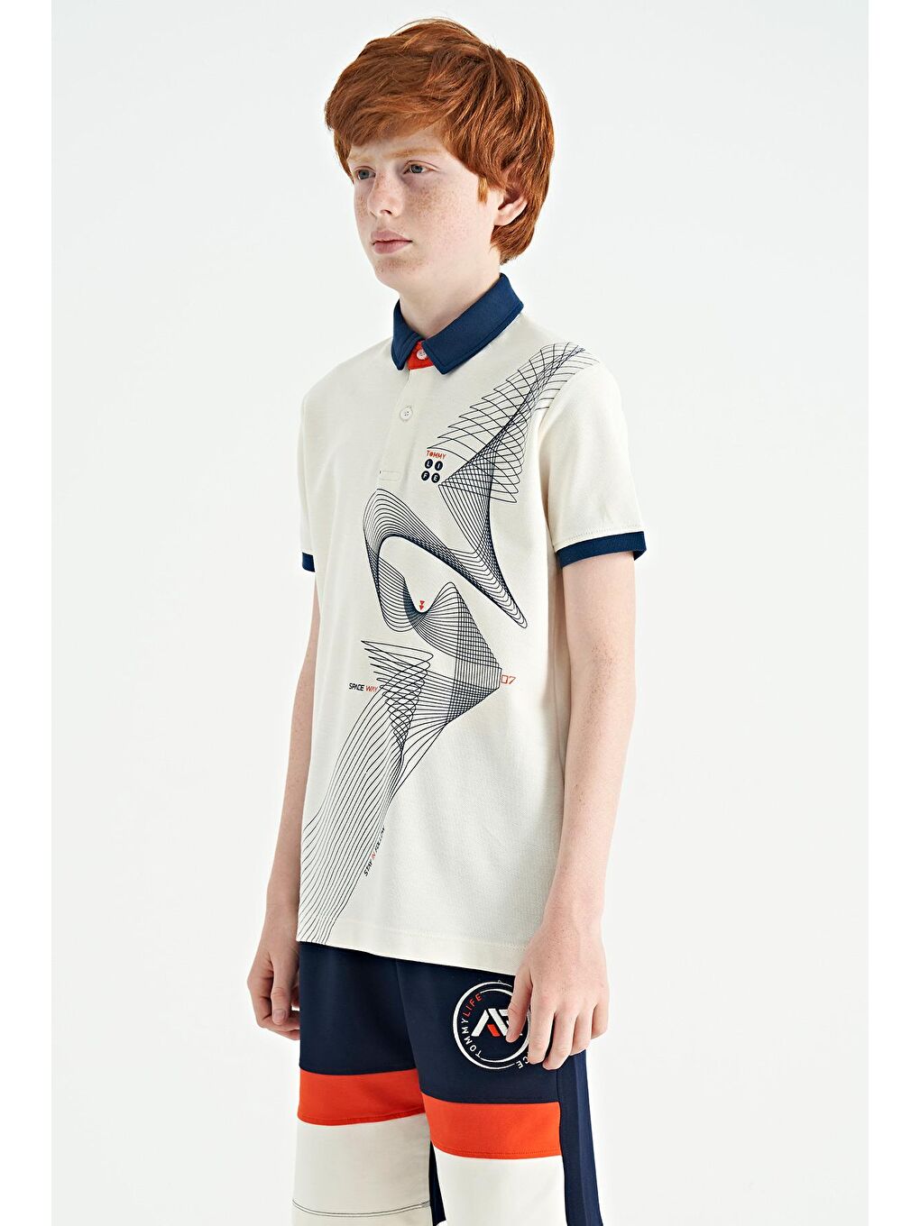 TOMMYLIFE Ekru Baskı Detaylı Standart Kalıp Polo Yaka Erkek Çocuk T-Shirt - 11164 - 3