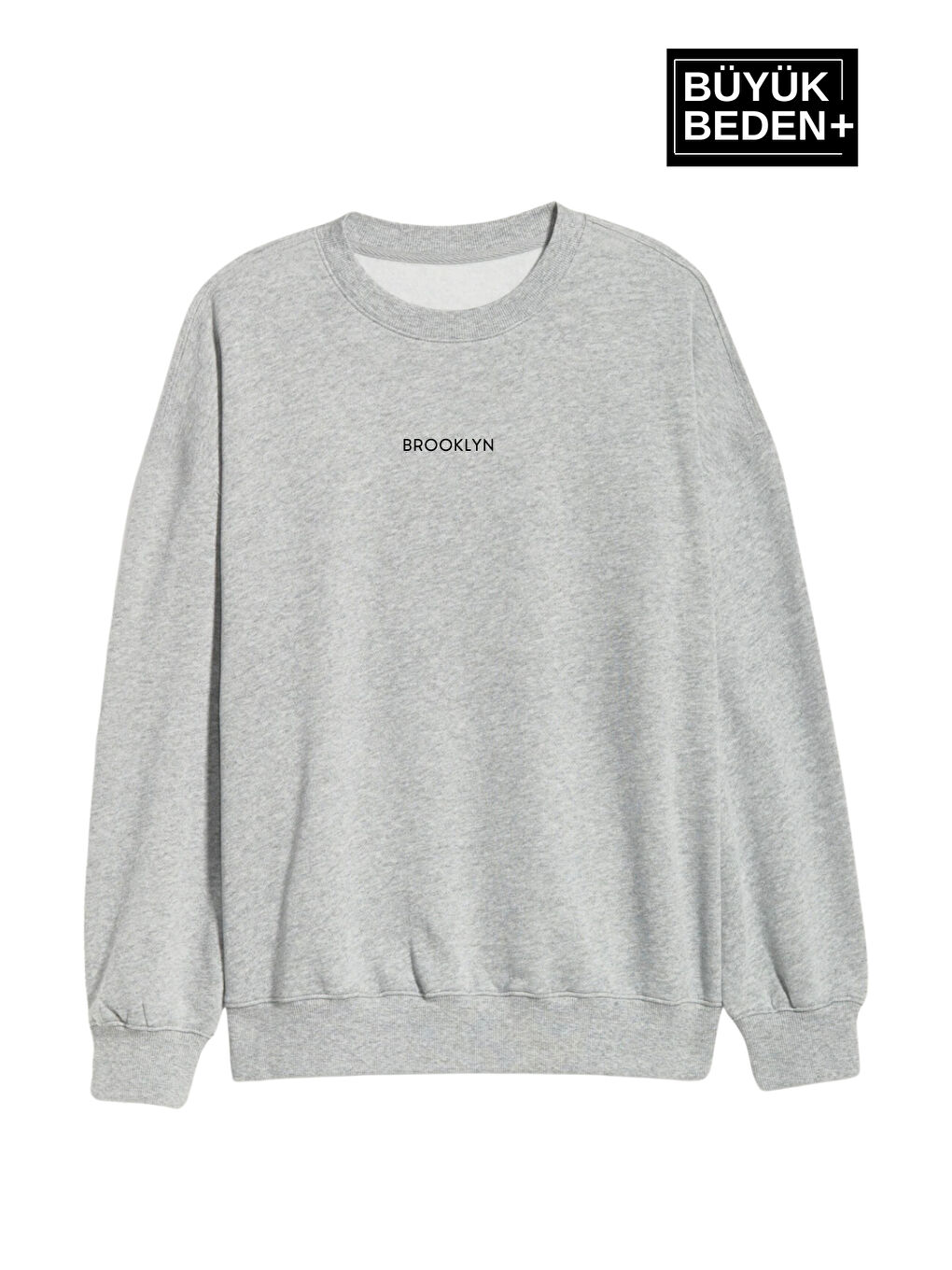 Gri Kadın Orta Brooklyn Baskılı Büyük Beden İnce Bisiklet Yaka Swatshırt SPR25BSWK60-1