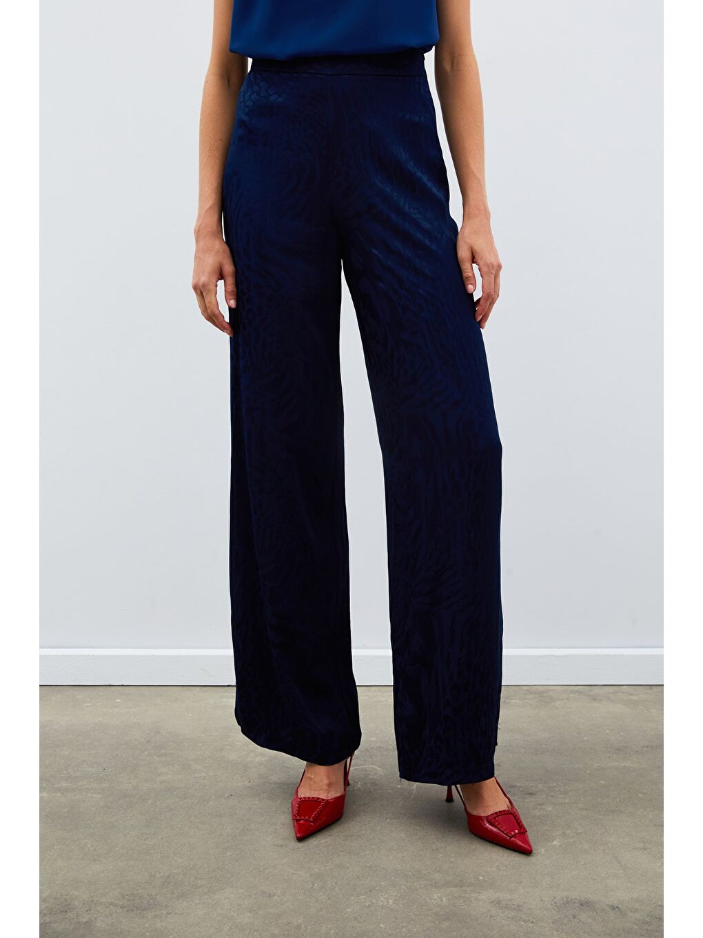 Desenli Saten Pantolon - Lacivert-5