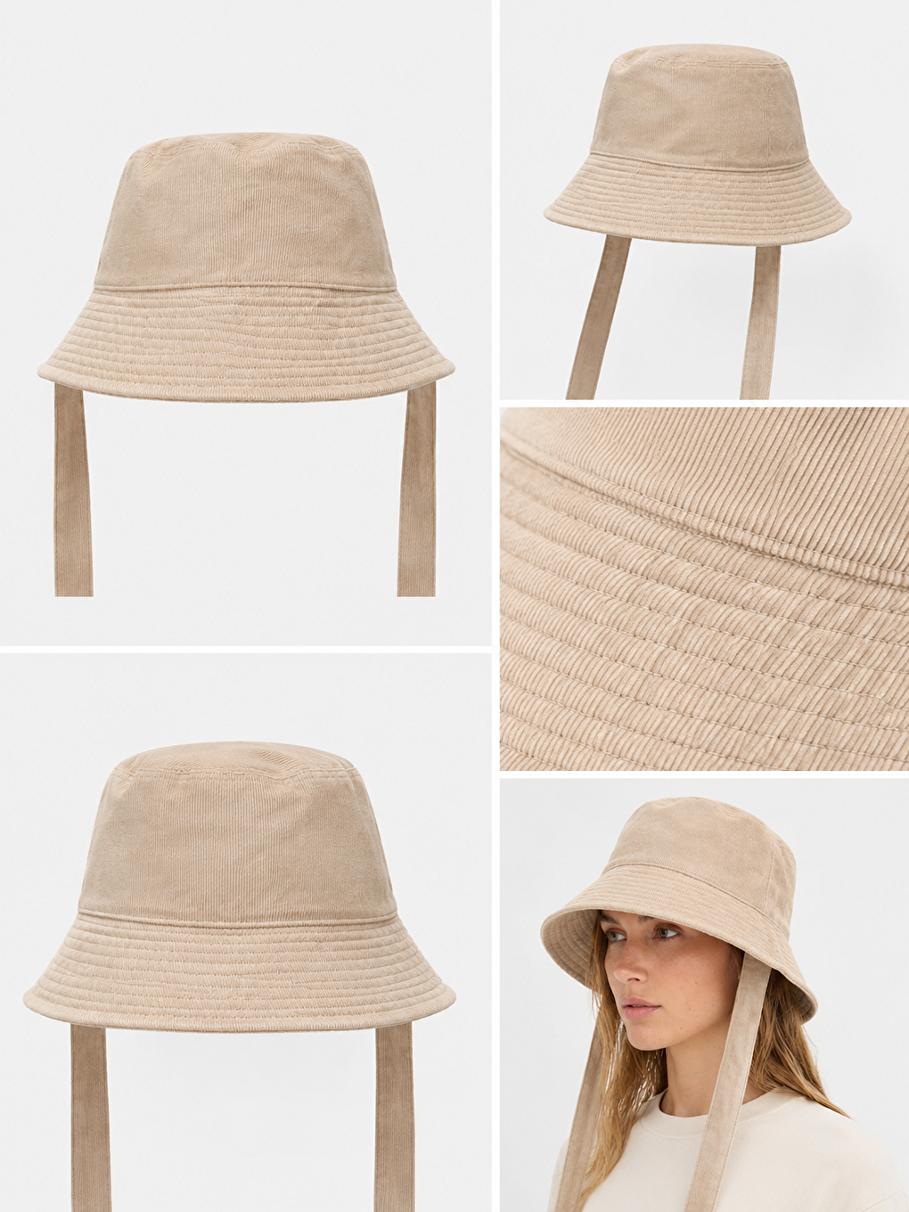 Bej Bağlama Detaylı Bucket Şapka Spk09-1