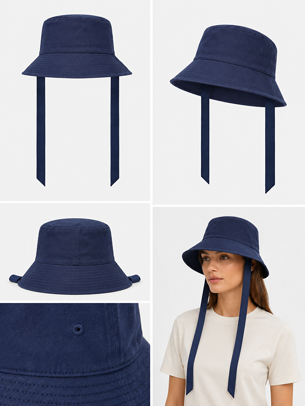 Lacivert Bağlama Detaylı Bucket Şapka Spk09-1