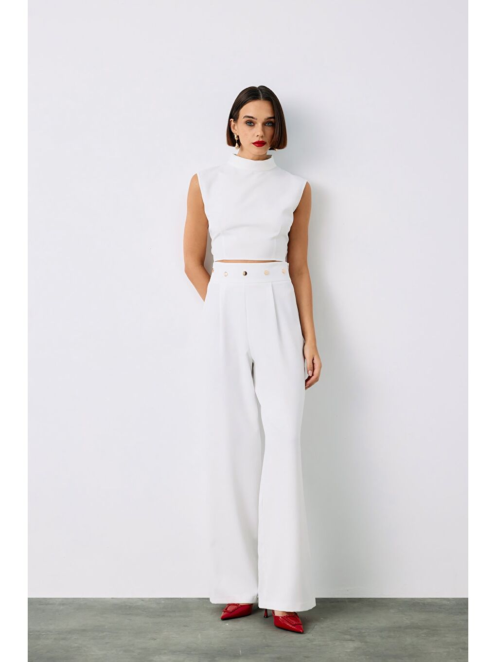 Bel Aksesuarlı Pantolon - Ekru