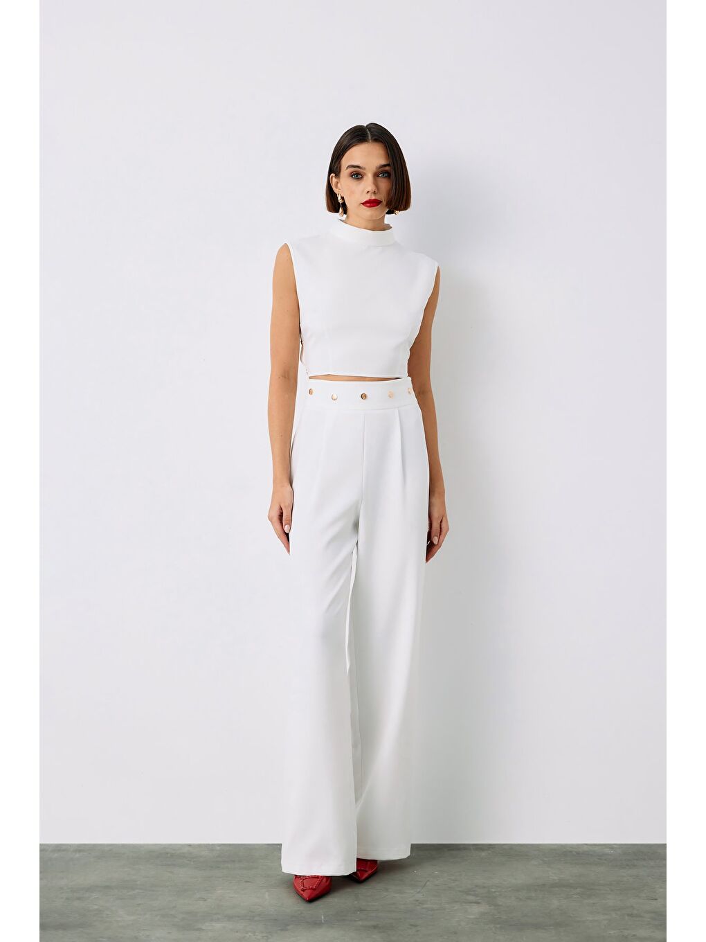 Bel Aksesuarlı Pantolon - Ekru-1