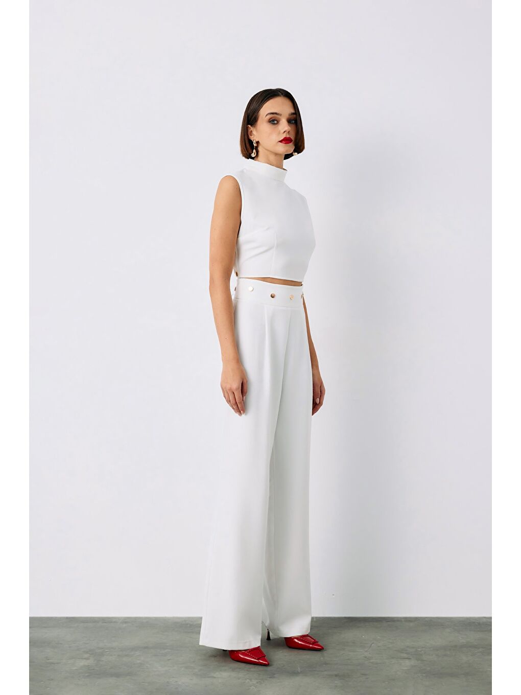 Bel Aksesuarlı Pantolon - Ekru-2