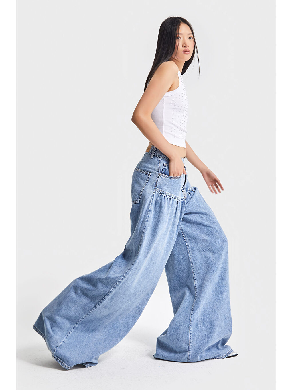 Mavi Kadın Jean Rengi 3s5-27 Elephant Leg Fit Süper Bol Kesim %100 Pamuk Tasarım Denim Jean-3