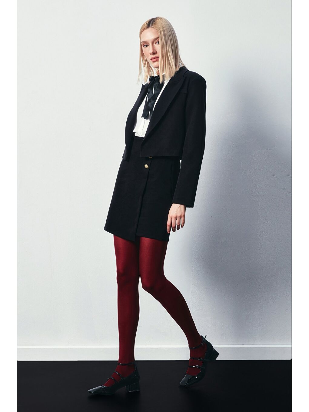 Kruvaze Düğme Detaylı Etek - Siyah-4