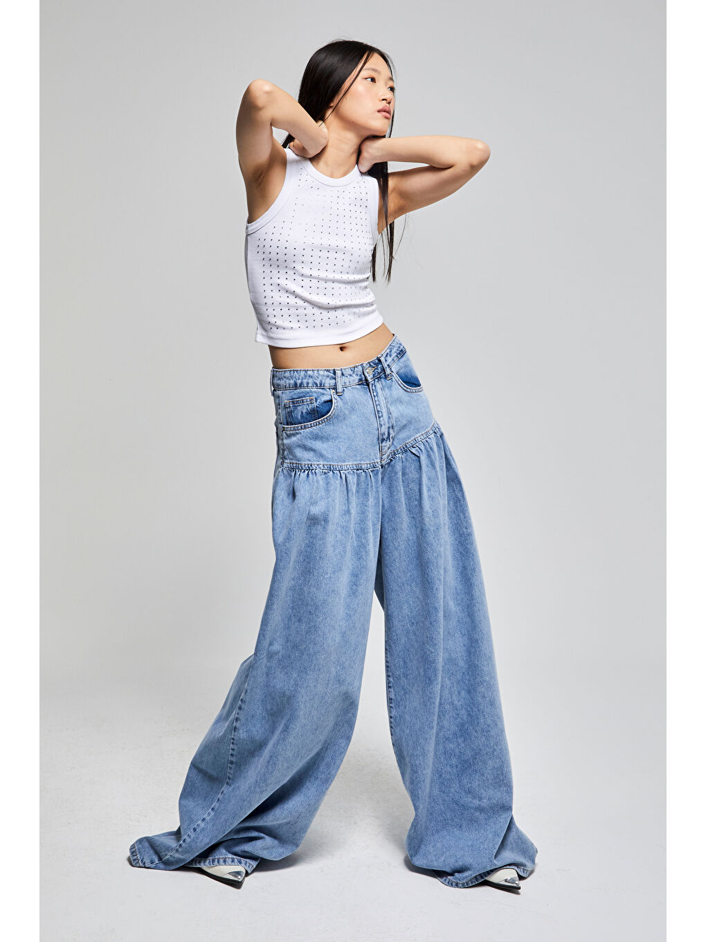 Mavi Kadın Jean Rengi 3s5-27 Elephant Leg Fit Süper Bol Kesim %100 Pamuk Tasarım Denim Jean-5